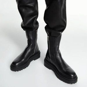 ZARA LOW HEELED LEATHER ANKLE COMBAT BOOTS